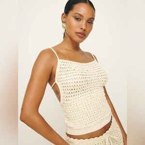 Reformation Horchata Cream Heidi Knit Crochet Tank Top